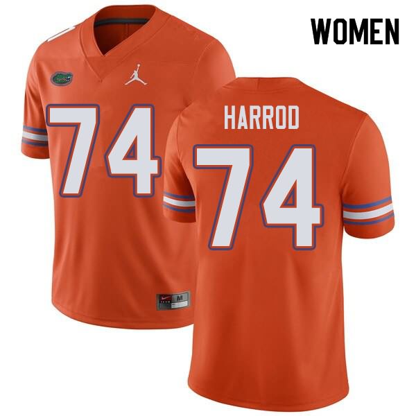 Women's NCAA Florida Gators Will Harrod #74 Stitched Authentic Jordan Brand Orange College Football Jersey KUU1065KE